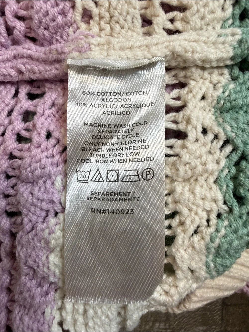 LOFT Striped Open-Knit V-Neck Sweater in Lavender, Green & White size Medium